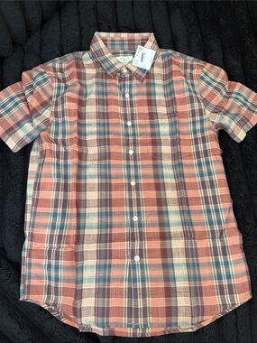 Men's Short-Sleeve Plaid Button-Up Shirt - Coral Multi